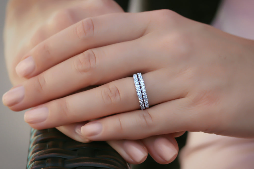 14K White Gold Wedding Band Sets in Moissanite Diamond Set of Stacking Rings