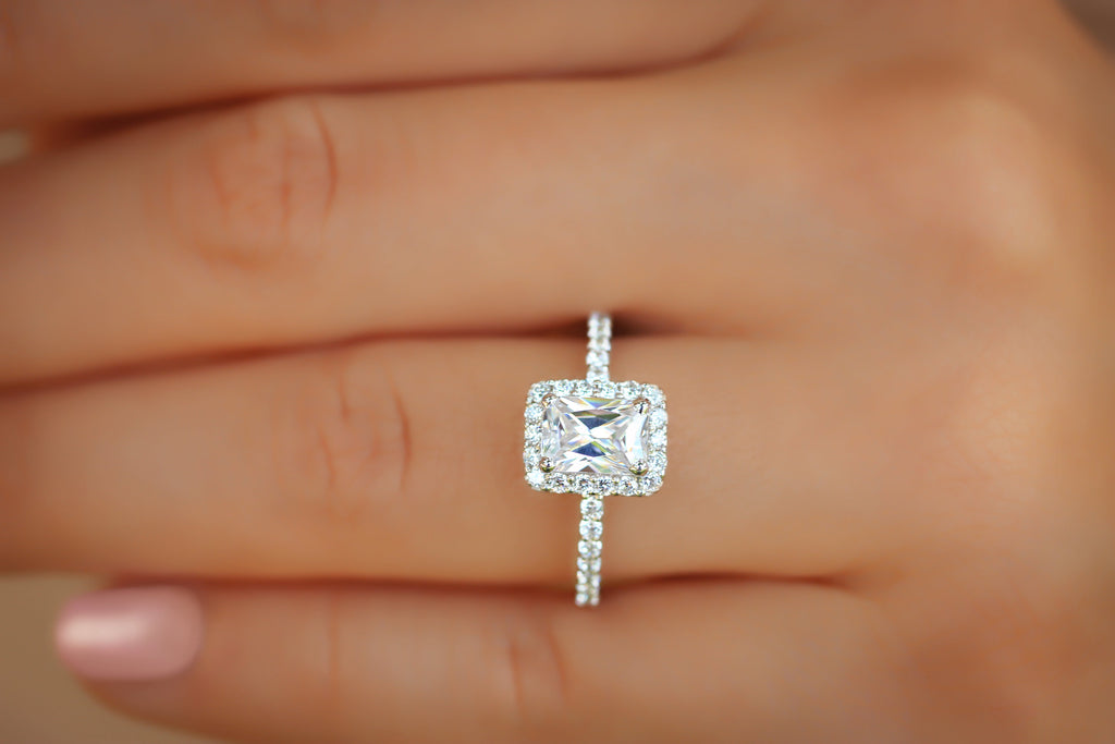 Carat Radiant Cut Halo Engagement Ring in 14K/18K Solid Gold