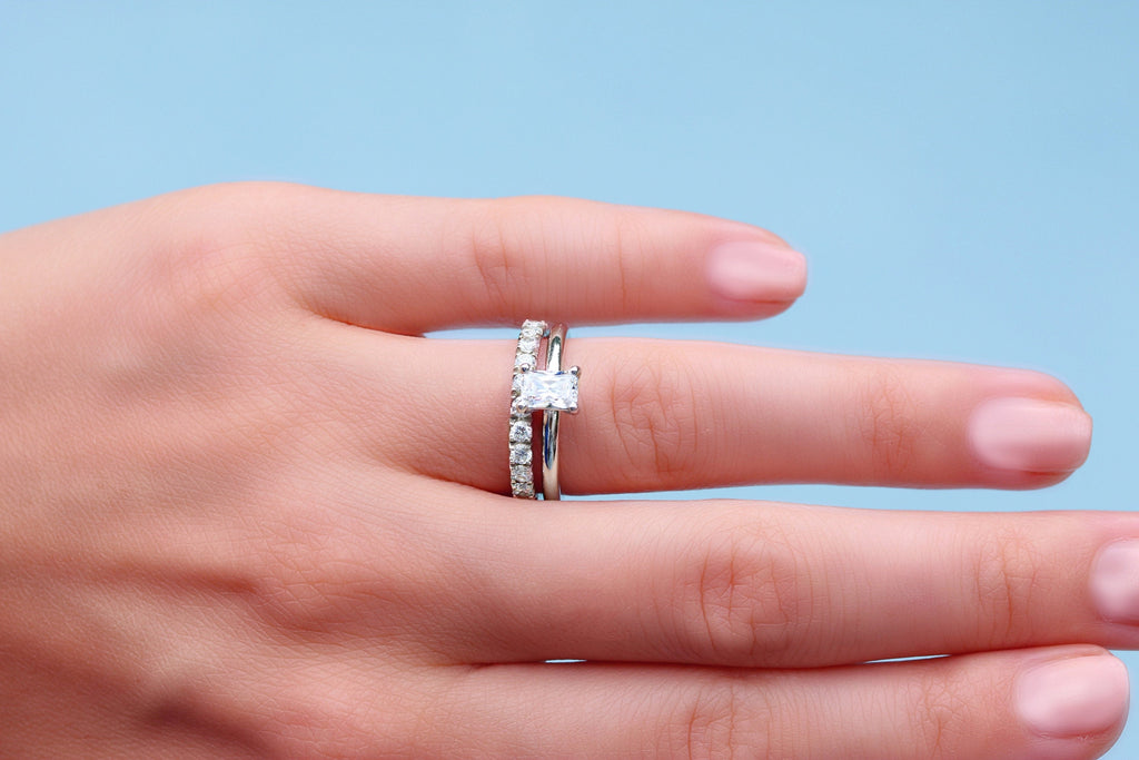 Band Solitaire Diamond Bridal Set Sarisa Stacked Ring Set Lab