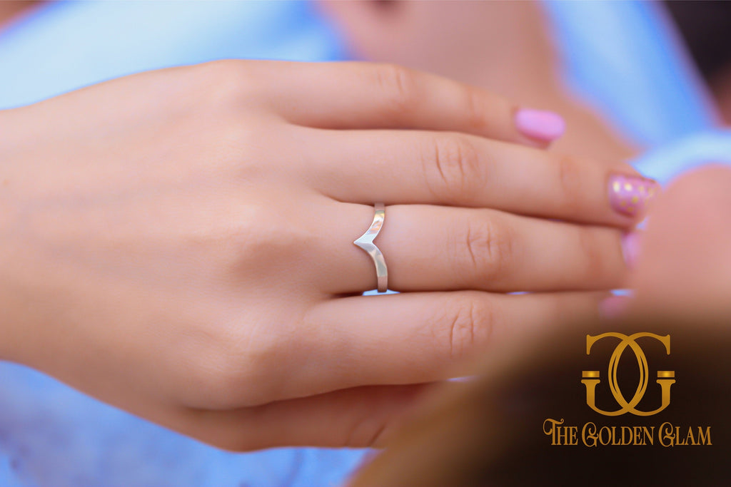 Sparkling White V-Shaped Vangi Finger Ring - South India Jewels
