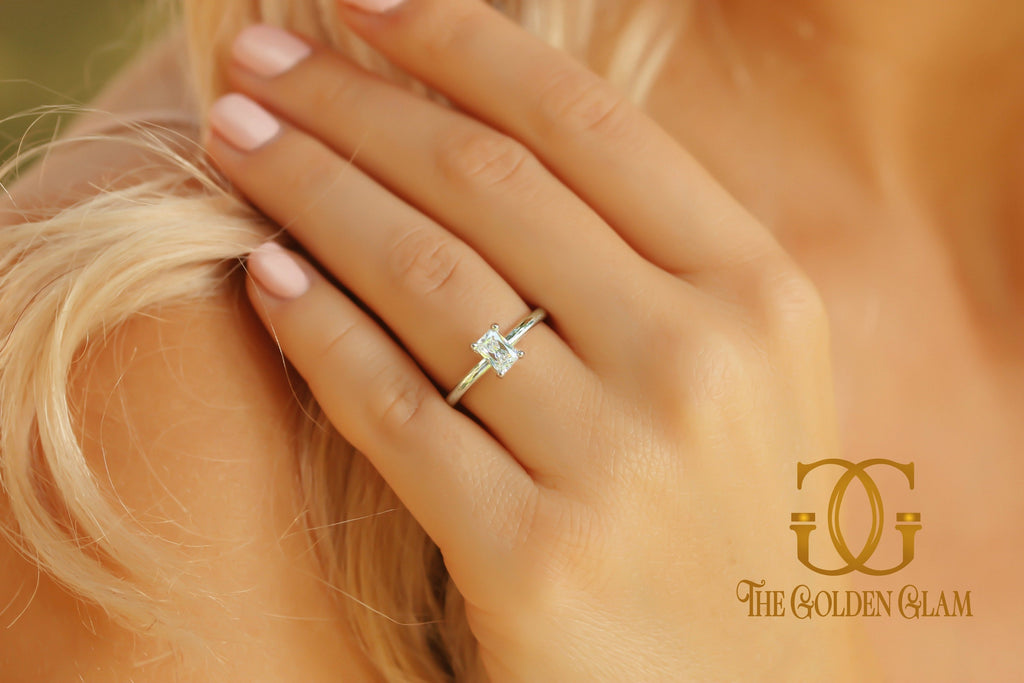 Radiant Moissanite Engagement Ring, Radiant Cut Engagement Ring Diamond, Wedding Ring Solitaire Radiant Diamond Ring Promise Ring Minimalist 14