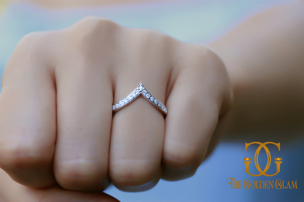 31 Diamond V Shape Wedding Band in 14k White Gold - Filigree Jewelers