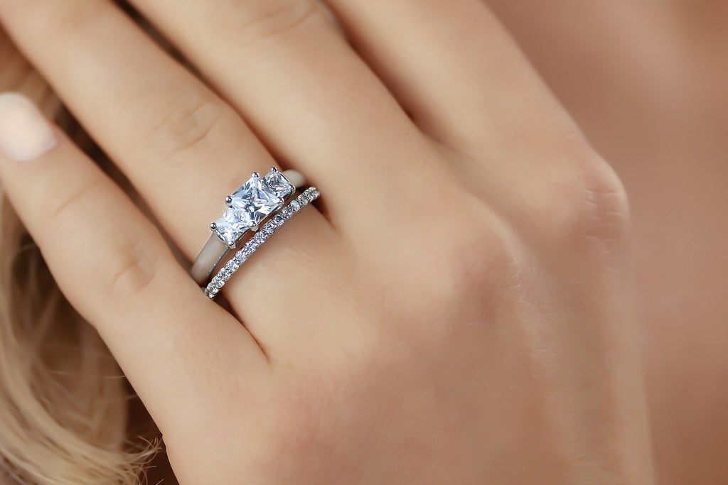 Square diamond wedding ring sets Clearance