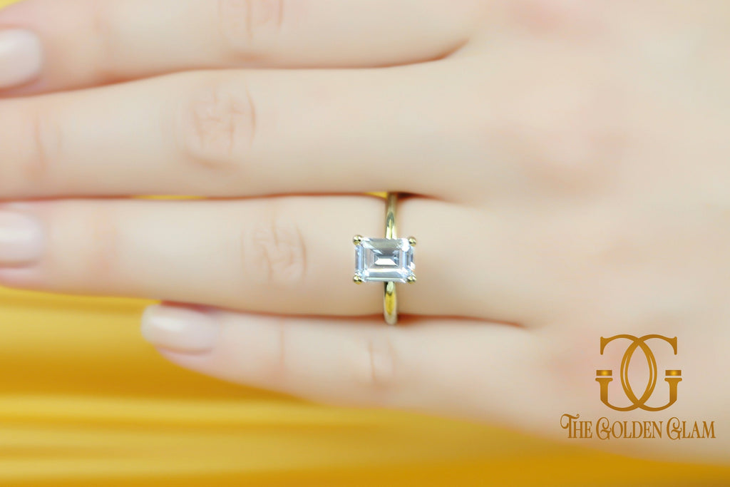 Emerald cut simulated on sale diamond engagement rings