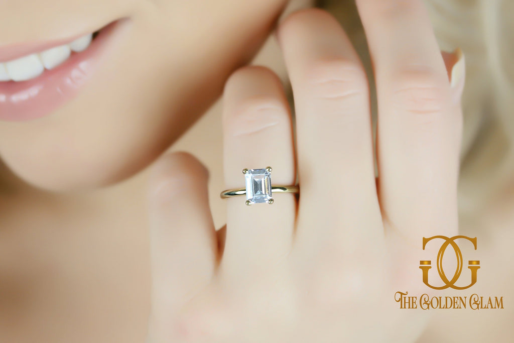 Emerald cut simulated diamond engagement clearance rings